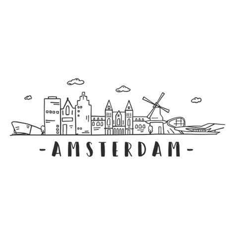 Amsterdam Mill Museum Aeroport Plane Cathedral Skyline Sticker PNG & SVG Design For T-Shirts