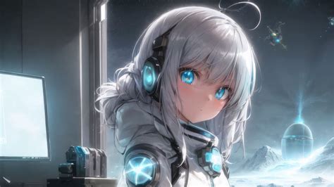 Download wallpaper 1920x1080 girl, headphones, astronaut, anime full hd ...