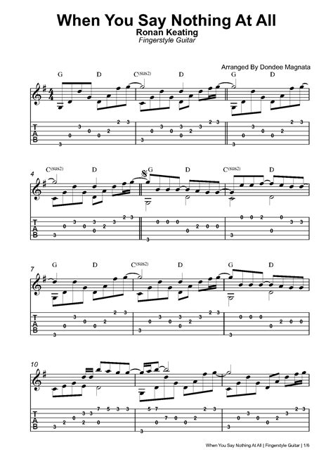 When You Say Nothing At All Fingerstyle Tabs | Dondee's Guitar