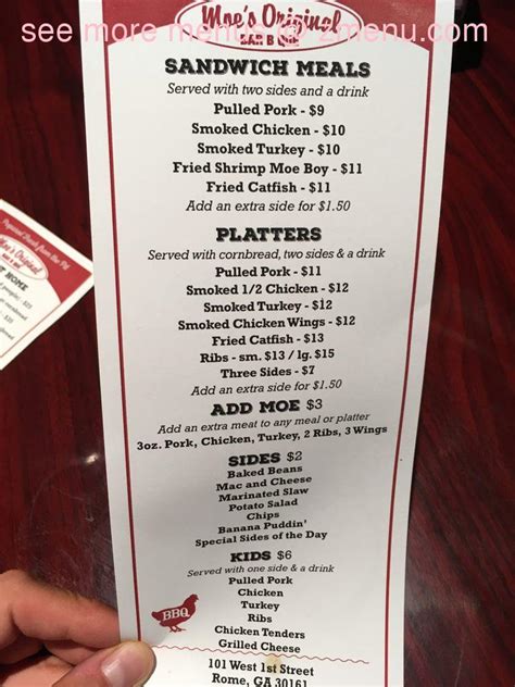 Menu at Moe's Original BBQ - Rome, Rome