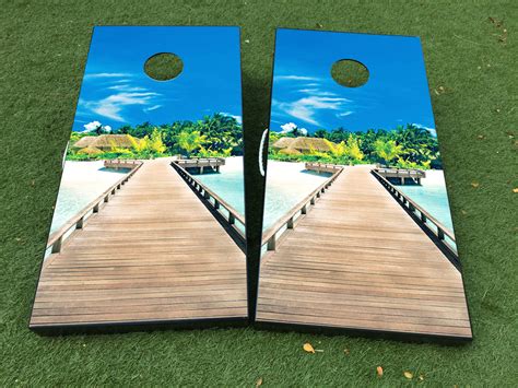 Ocean Tropical Beach Cornhole Board Game Decal VINYL WRAPS with LAMINATED