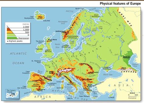 physical map of europe | Where are the majority of mountain chains in ...