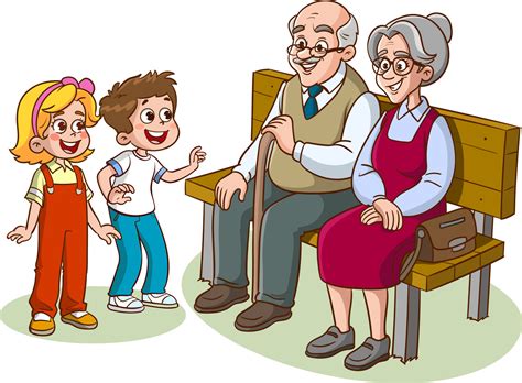 grandparent sitting on bench and grandchild cartoon vector 19663646 ...