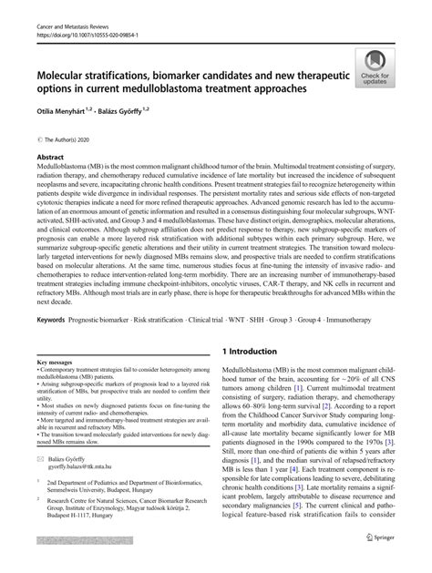 (PDF) Molecular stratifications, biomarker candidates and new therapeutic options in current ...