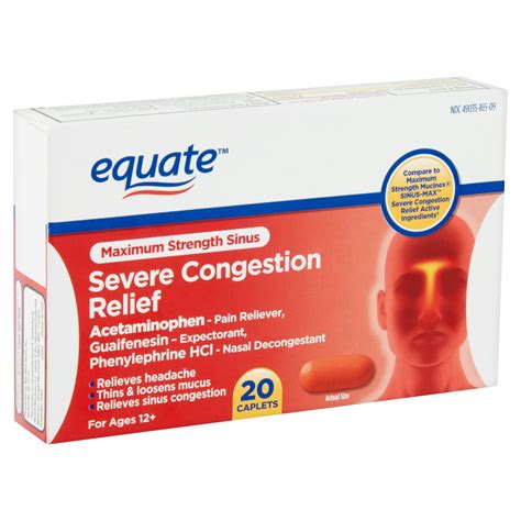 Equate Max Strength Sinus Severe Congestion Relief Caplets, Ages 12 ...