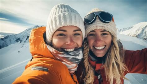 Premium AI Image | Selfie friends together at a ski resort