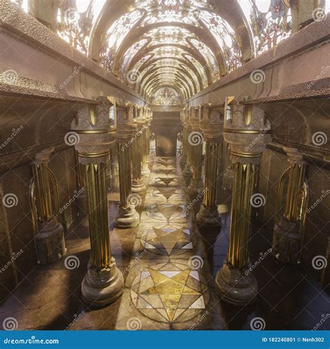 Fantasy Temple Interior with Majestic Pillars and Arches Stock Illustration - Illustration of ...