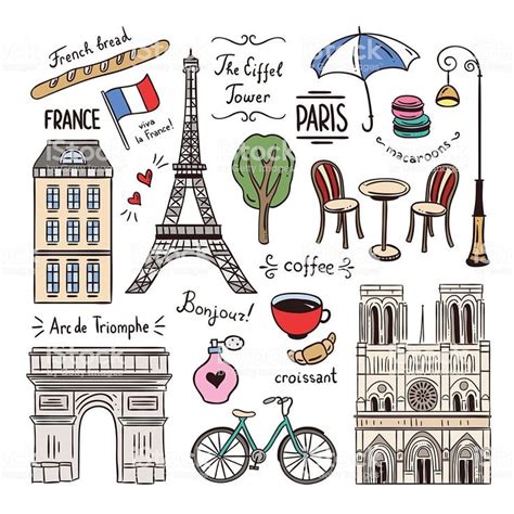 Paris and France hand drawn illustrations. Travel symbols | Ilustração de paris, Como desenhar ...