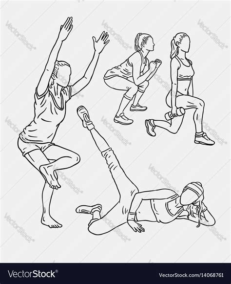 Fitness training sport line art drawing style Vector Image