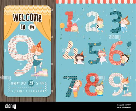 adorable cartoon birthday party invitation template collection Stock ...