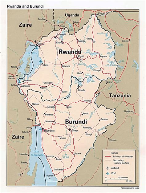 Political map of Rwanda and Burundi with cities | Vidiani.com | Maps of ...