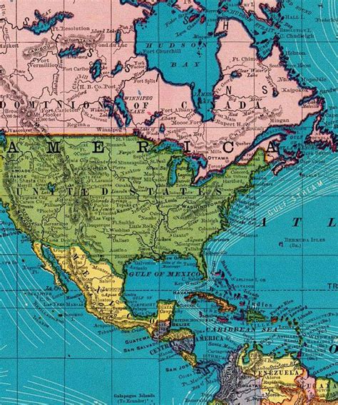 an old map of the united states and north america, with major cities on it