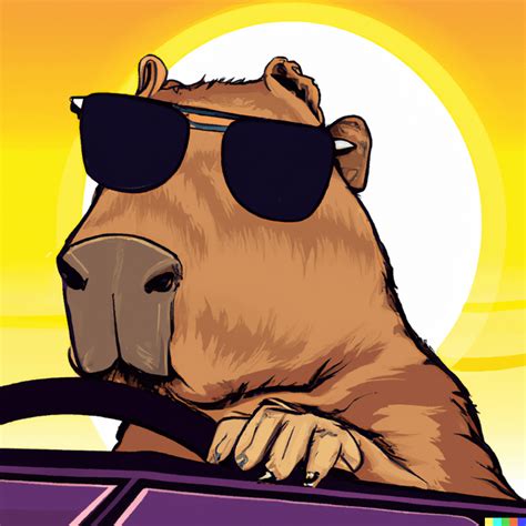 "vector art of a capybara with sunglasses driving a car in a sunset" : r/dalle2