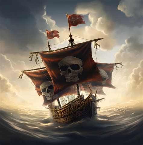 Premium AI Image | A pirate ship with a pirate flag and a skull on the ...