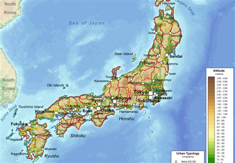 Japan Physical Map | Giappone, Mappa, Asia