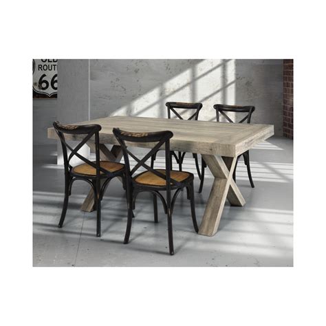 Aged wood effect laminate table with solid wood structure