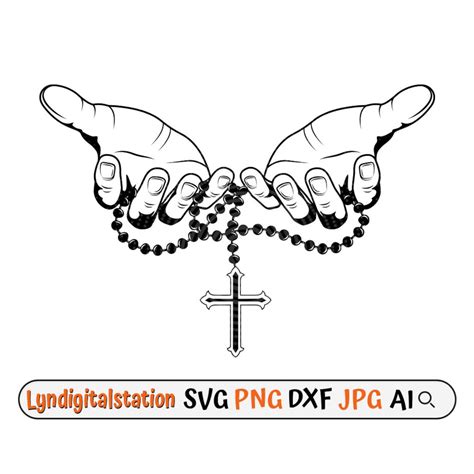 Hand With Rosary Svg Praying Hands Clipart Rosary Beads Cut File Holy ...