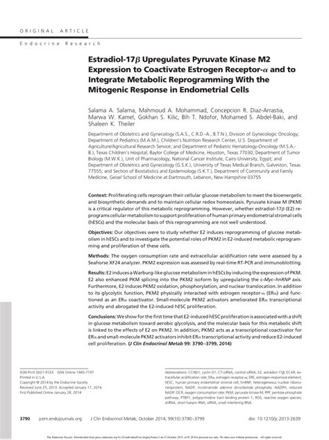 (PDF) Estradiol-17β Upregulates Pyruvate Kinase M2 Expression to Coactivate Estrogen Receptor-α ...