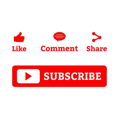 Red subscribe button and social media icons on a transparent background ...