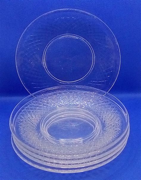 Clear Glass Dessert Plates Etched Diamond Pattern Vintage | Etsy