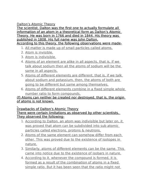 Dalton s - Dalton’s Atomic Theory The scientist, Dalton was the first one to actually formulate ...