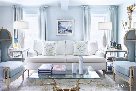 Calm Blue Living Room with Traditional Decor - Luxe Interiors + Design