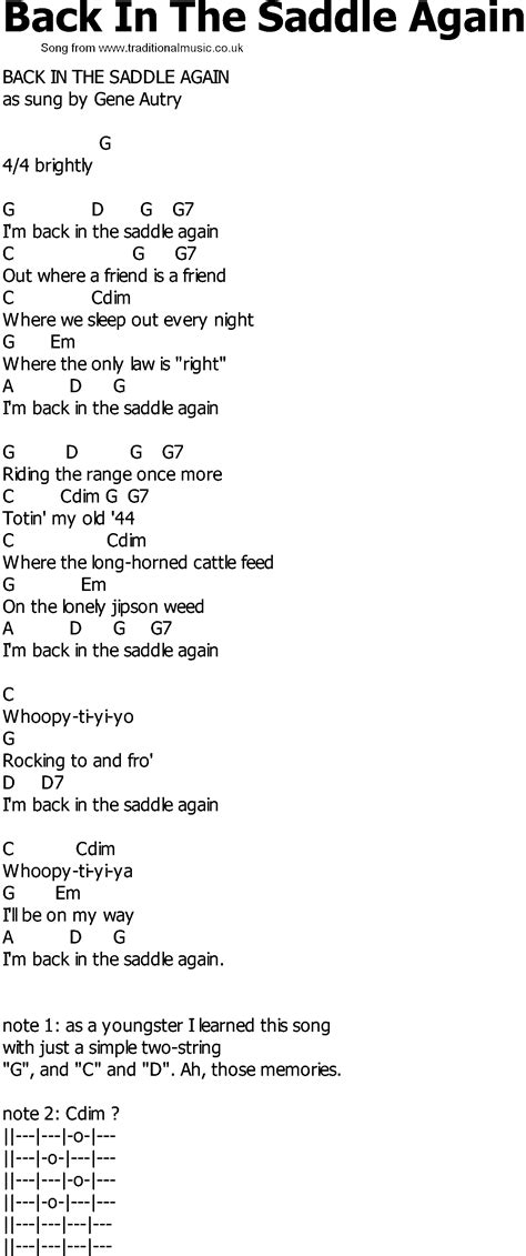 Old Country song lyrics with chords - Back In The Saddle Again