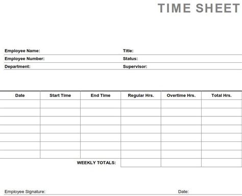 Printable PDF Timesheets For Employees | Time sheet, Time sheet printable, Time card