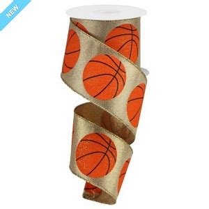 Wired Canvas or Metallic Ribbon w/Orange Basketballs Ribbon Num.40 – 2 1/2″ – Mum Supplies.com