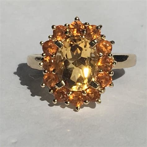 Vintage Citrine Ring. 10K Yellow Gold. Citrine Cluster Ring. Unique Engagement Ring. November ...