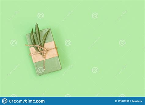 Green Soap Bar with Olive Leaves on a Green Background Stock Photo ...