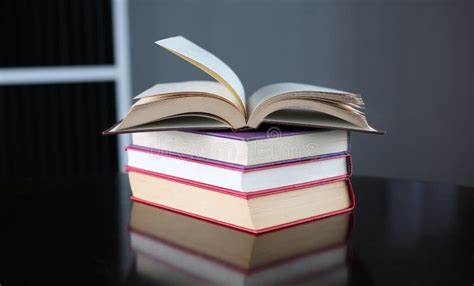 Open Book, Hardcover Books on Wooden Table Stock Image - Image of ...