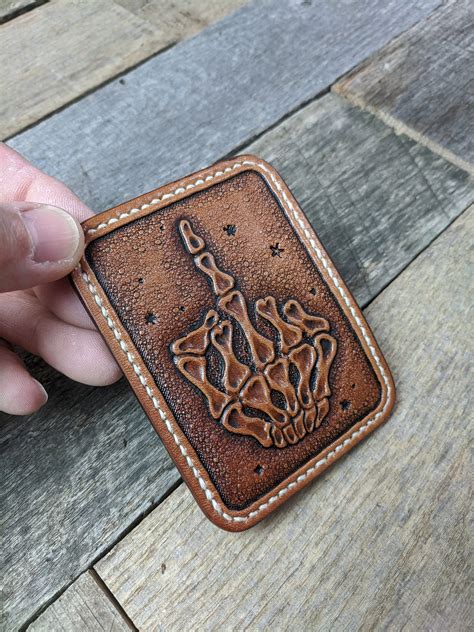 Hand Tooled Leather Front Pocket Wallet with Middle Finger Design, Slim Wallet, Mens Leather Wallet