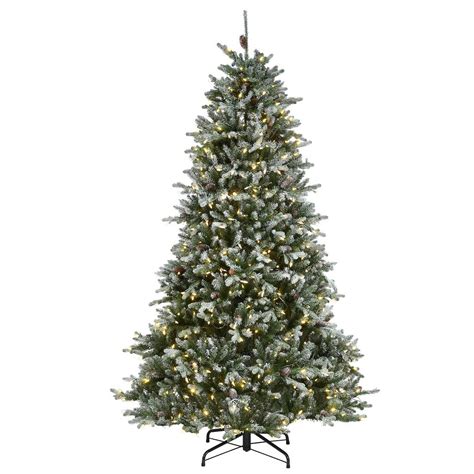 7.5ft. Pre-Lit Snowy Morgan Spruce Artificial Christmas Tree, Dual ...