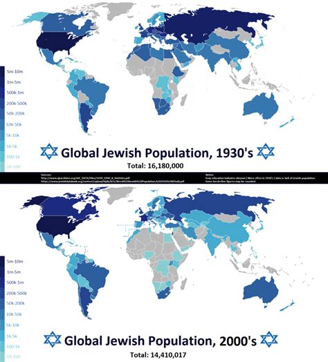 Map : Global Jewish Population, 1930's and 2000's - Infographic.tv - Number one infographics ...