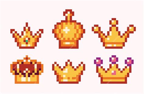 Premium Vector | Medieval crown pixel art set. Golden diadem, luxury tiara collection. 8 bit sprite.