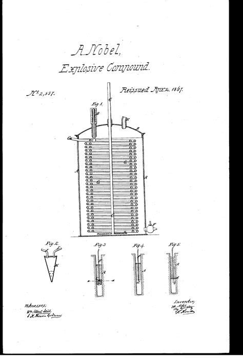 Explosive compound. Alfred Nobel (1867). Patent USRE2537. Dynamite! | Patent drawing