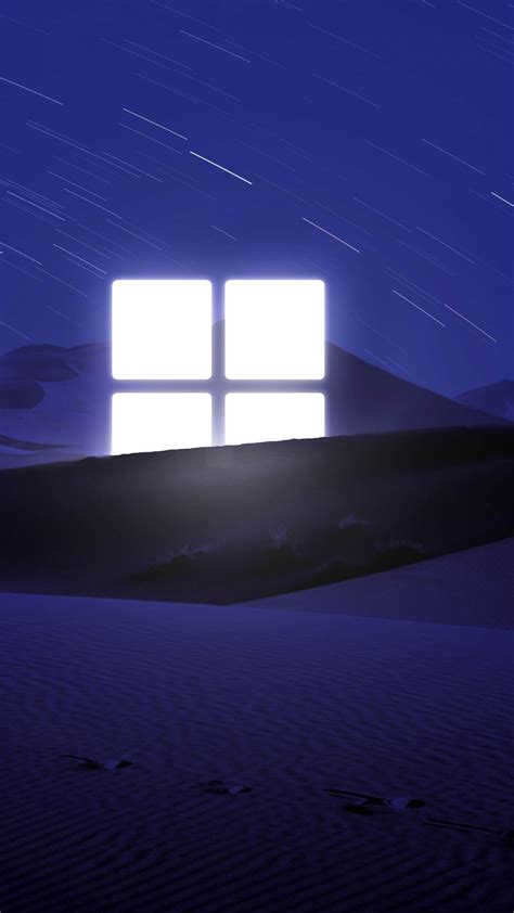 Desert Wallpaper 4K, Windows logo, Night, Blue