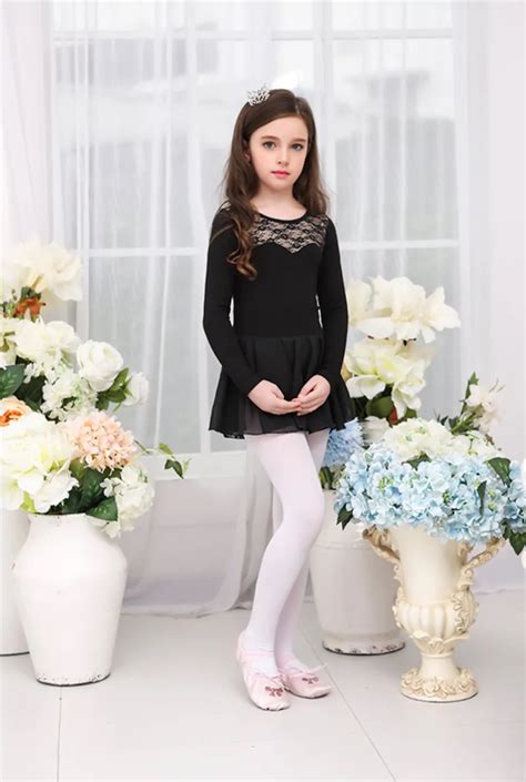 Ballet Gymnastics Leotard Child Lace Long Sleeve Dancing Skirt Elastic ...