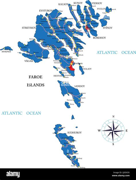 Highly detailed vector map of Faroe Islands with administrative regions ...