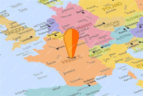 Premium Vector | France with orange placeholder pin on europe map, close up france, vacation ...