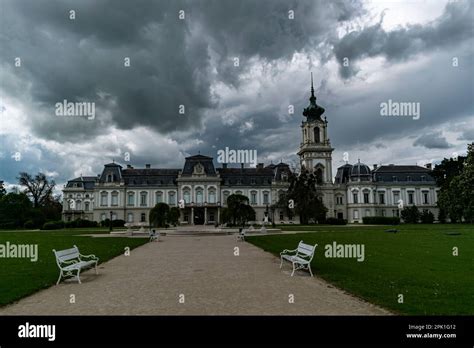 Keszthely Castle shrouded in storm clouds Stock Photo - Alamy