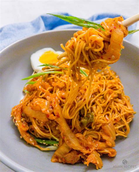 Korean Cold Noodles in a Spicy Kimchi Sauce – Asian Recipes At Home