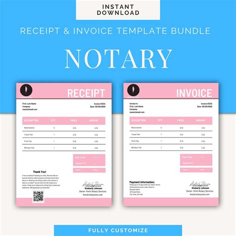 Notary Receipt Invoice Template Editable Loan Signing Agent - Etsy Ireland