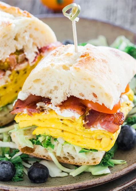 Bacon Omelette Goat Cheese Ciabatta Breakfast Sandwiches - Jo Cooks