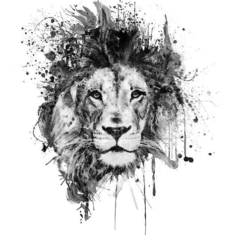 Splattered Lion Black and White Painting by Marian Voicu - Pixels Merch