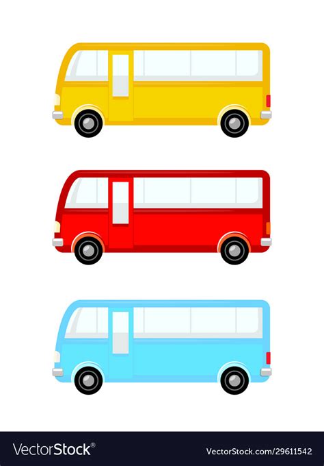 Bus icon set different colors side view Royalty Free Vector