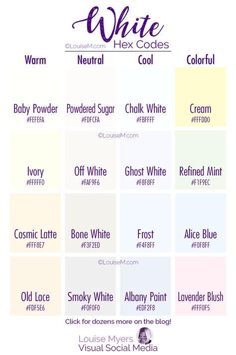 chart of 16 tints of White with Hex Codes. White Hex Code, Visual Social Media, Colours That Go ...