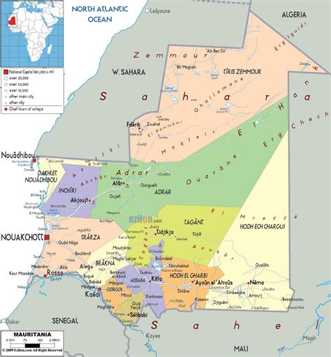 Large political and administrative map of Mauritania with roads, cities and airports ...