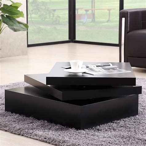 Uenjoy Black Square Coffee Table Rotating Contemporary Modern Living ...